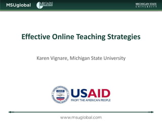 Effective Online Teaching Strategies

    Karen Vignare, Michigan State University
 
