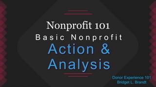 Nonprofit 101
B a s i c N o n p r o f i t
Donor Experience 101
Bridget L. Brandt
 