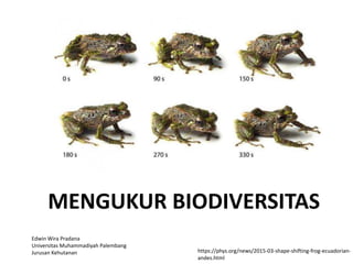 MENGUKUR BIODIVERSITAS
Edwin Wira Pradana
Universitas Muhammadiyah Palembang
Jurusan Kehutanan https://phys.org/news/2015-03-shape-shifting-frog-ecuadorian-
andes.html
 