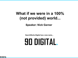 What if we were in a 100%
(not provided) world...
Speaker: Nick Garner
SearchWorks Digital has a new name...
 
