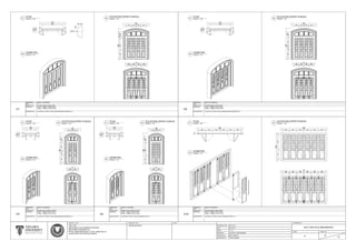 2152
1832
400
240
100
1592
15301560102010
10401010
2152
1832
399 390
2600
1750
399390
137
198
375
600970
408 408 408408
280 280 280280
1832
2152
1832
400
240
100
1592
2152
1832
399 390
2600
1750
399390
198
375
600637300
408 408 408408
280 280 280280
1832
400
240
100
1336
1016
776
1336
1016
254 254 254
2600
1750
198
375
5181050
403 413
280 280
1016
400
240
100
1336
1016
776
1336
1016
254
2600
1725
254
198
375
573637
254
300
403 413
280 280
1016
100
3830
3570
585 600 600 600 600 585
3830
2340
1180740
585 600
3570
600 600 600 585
2125
3830
600585
455 455
600
455
600
455
600
455
585
455
DIMENSION REFER TO DIAGRAM
QTY
MATERIAL
DOOR TYPE
D1
DESCRIPTION
DOOR - TIMBER, GREEN PAINT
FRAME - TIMBER, WHITE PAINT
DIMENSION REFER TO DIAGRAM
QTY
MATERIAL
DOOR TYPE
D2
DESCRIPTION
DIMENSION REFER TO DIAGRAM
QTY
MATERIAL
DOOR TYPE
D3
DESCRIPTION
DIMENSION REFER TO DIAGRAM
QTY
MATERIAL
DOOR TYPE
D4
DESCRIPTION
DOOR - TIMBER, WHITE PAINT
FRAME - TIMBER, WHITE PAINT
DIMENSION REFER TO DIAGRAM
QTY
MATERIAL
DOOR TYPE
D10
DESCRIPTION
DOOR - TIMBER, WHITE PAINT
FRAME - TIMBER, WHITE PAINT
1
FOLDING DOOR, EDGE HUNG
LOCATED AT FIRST FLOOR, MUSEUM MAIN ENTRANCE (1)
DOOR - TIMBER, WHITE PAINT
FRAME - TIMBER, WHITE PAINT
1
DOUBLE LEAF, SINGLE ACTION
DOOR - TIMBER, WHITE PAINT
FRAME - TIMBER, WHITE PAINT
2
SCALE 1 : 25
PLAN
01
SCALE 1 : 25
ISOMETRIC
03
LOCATED AT FIRST FLOOR, EXHIBITION AREA (11)
1
DOUBLE LEAF, SINGLE ACTION
LOCATED AT FIRST FLOOR, WEDDING HALL (2)
4
LOCATED AT FIRST FLOOR, MUSEUM MAIN ENTRANCE (1)
FOLDING DOOR, EDGE HUNG
LOCATED AT FIRST FLOOR, MUSEUM MAIN ENTRANCE (1)
FOLDING DOOR, EDGE HUNG
SCALE 1 : 25
PLAN
01
SCALE 1 : 25
ISOMETRIC
03
SCALE 1 : 25
ELEVATION (FRONT & BACK)
02
SCALE 1 : 25
PLAN
01
SCALE 1 : 25
ISOMETRIC
03
SCALE 1 : 25
ELEVATION (FRONT & BACK)
02SCALE 1 : 25
ELEVATION (FRONT & BACK)
02
STARTING DATE
DATE
SCALE
CHECKED BY
PROJECT TITLE
MEASURED BY
DRAWN BY
ARC 1215
METHODS OF DOCUMENTATION AND
MEASURED DRAWING ON
ROYAL MUSEUM KEDAH, LOT 82, SEKSYEN 16
ALOR STAR, KOTA SETAR, KEDAH
DRAWING TITLE NOTE DRAWING NO.
ISSUE SHEET NO.
DOOR DETAILS 1
2017/ ARC1215/ RMUZKEDAH
E 21
31
20.01.2017
06.03.2017
1 : 25
LIM SHEN, TRM'S MEMBER
MR. KHAIROOL
TRM'S MEMBER
SCALE 1 : 5
SCALE 1 : 25
PLAN
01
SCALE 1 : 25
ISOMETRIC
03
SCALE 1 : 25
PLAN
01
SCALE 1 : 25
ISOMETRIC
03
SCALE 1 : 25
ELEVATION (FRONT & BACK)
02SCALE 1 : 25
ELEVATION (FRONT & BACK)
02
 