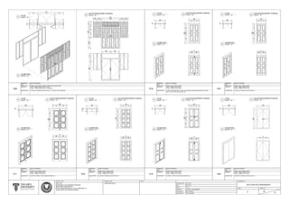 1520
2144
545545545
679 689
1368
100
1520
1368
475
695
1400
2225
705
475
1180
1985
290600600
485 475
960
100
1180
960
2095
990
500 490
295 295
1150
1925
305695660
495 505
1000
100
1150
1000
1020
515
353
1985
505
355
890
1010
440 450
100
1010
890
1985
290600600
2095
295 295
920
455 465
5252243
2768
900 900
800 800
3600
417
290
417417417
290 290 290
1933
1800
1673
750750
1095
2768
52510001000
1673
200
820 1710 820
3600
1158
494 484
978
1910
395395395395
100
1158
978
345
998
494
350
2080
504
350
1370
1170
2120
1895
100
1370
1220
600 590
1190
DIMENSION REFER TO DIAGRAM
QTY
MATERIAL
DOOR TYPE
D11
DESCRIPTION
DOOR - TIMBER, GREEN PAINT
FRAME - TIMBER, WHITE PAINT
DIMENSION REFER TO DIAGRAM
QTY
MATERIAL
DOOR TYPE
D18
DESCRIPTION
DOOR - TIMBER, WHITE PAINT
FRAME - TIMBER, WHITE PAINT
DIMENSION REFER TO DIAGRAM
QTY
MATERIAL
DOOR TYPE
D19
DESCRIPTION
DIMENSION REFER TO DIAGRAM
QTY
MATERIAL
DOOR TYPE
D41
DESCRIPTION
DIMENSION REFER TO DIAGRAM
QTY
MATERIAL
DOOR TYPE
D36
DESCRIPTION
DIMENSION REFER TO DIAGRAM
QTY
MATERIAL
DOOR TYPE
D39
DESCRIPTION
DOOR - TIMBER, GREEN PAINT
FRAME - TIMBER, WHITE PAINT
DIMENSION REFER TO DIAGRAM
QTY
MATERIAL
DOOR TYPE
D40
DESCRIPTION
FRAME - TIMBER, WHITE PAINT
1
DOUBLE LEAF, SINGLE ACTION
LOCATED AT FIRST FLOOR, EXHIBITION AREA (11)
DOUBLE LEAF, SINGLE ACTION
LOCATED BETWEEN FIRST FLOOR, SULTAN ABDUL HALIM MUADZAM SHAH (15) AND
ROYAL COLLECTION AND WEAPON (16)
DOUBLE LEAF, SINGLE ACTION
DOUBLE LEAF, SINGLE ACTION
DOOR - TIMBER, WHITE PAINT
FRAME - TIMBER, WHITE PAINT
LOCATED AT FIRST FLOOR, ROYAL REGALIA (17)
DOOR - TIMBER, GREEN PAINT
FRAME - TIMBER, WHITE PAINT
LOCATED AT GROUND FLOOR, OFFICE (1)
1
1
1
DOUBLE LEAF, SINGLE ACTION; FOLDING DOOR, EDGE HUNG
DOOR - TIMBER, BROWN PAINT; GLASS
FRAME - TIMBER, BROWN PAINT; ALUMINIUM
LOCATED AT GROUND FLOOR, OFFICE (1). ATTACHED WITH WINDOWS.
1
DOUBLE LEAF, SINGLE ACTION
1
DOUBLE LEAF, SINGLE ACTION
1
LOCATED AT GROUND FLOOR, OFFICE (1)
DOOR - TIMBER, GREEN PAINT
LOCATED AT GROUND FLOOR, OFFICE (1)
STARTING DATE
DATE
SCALE
CHECKED BY
PROJECT TITLE
MEASURED BY
DRAWN BY
ARC 1215
METHODS OF DOCUMENTATION AND
MEASURED DRAWING ON
ROYAL MUSEUM KEDAH, LOT 82, SEKSYEN 16
ALOR STAR, KOTA SETAR, KEDAH
DRAWING TITLE NOTE DRAWING NO.
ISSUE SHEET NO.
DOOR DETAILS 6
2017/ ARC1215/ RMUZKEDAH
E 26
31
20.01.2017
06.03.2017
1 : 25
LIM SHEN, TRM'S MEMBER
MR. KHAIROOL
TRM'S MEMBER
SCALE 1 : 25
PLAN
01
SCALE 1 : 25
ISOMETRIC
03
SCALE 1 : 25
ELEVATION (FRONT & BACK)
02
SCALE 1 : 25
PLAN
01
SCALE 1 : 25
ISOMETRIC
03
SCALE 1 : 25
PLAN
01
SCALE 1 : 25
ISOMETRIC
03
SCALE 1 : 25
PLAN
01
SCALE 1 : 25
ISOMETRIC
03
SCALE 1 : 25
PLAN
01
SCALE 1 : 25
ISOMETRIC
03
SCALE 1 : 25
PLAN
01
SCALE 1 : 25
ISOMETRIC
03
SCALE 1 : 25
PLAN
01
SCALE 1 : 25
ISOMETRIC
03
SCALE 1 : 25
ELEVATION (FRONT & BACK)
02 SCALE 1 : 25
ELEVATION (FRONT & BACK)
02
SCALE 1 : 25
ELEVATION (FRONT & BACK)
02SCALE 1 : 25
ELEVATION (FRONT & BACK)
02
SCALE 1 : 25
ELEVATION (FRONT & BACK)
02SCALE 1 : 25
ELEVATION (FRONT & BACK)
02
 