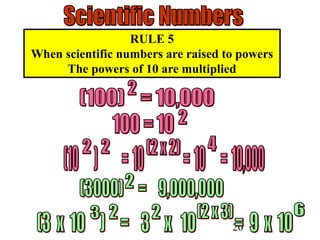 20
RULE 5
When scientific numbers are raised to powers
The powers of 10 are multiplied
 