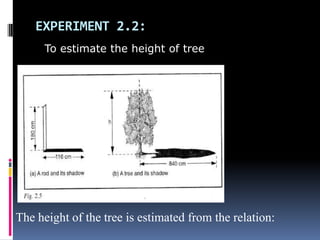 EXPERIMENT 2.2:
To estimate the height of tree
The height of the tree is estimated from the relation:
 