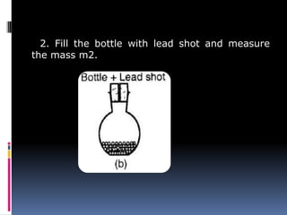2. Fill the bottle with lead shot and measure
the mass m2.
 
