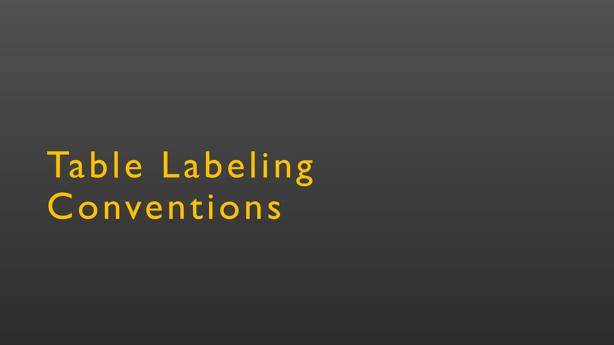 Table Labeling
Conventions
 