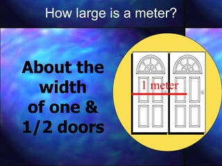 How large is a meter? About the width of one & 1/2 doors 1 meter 