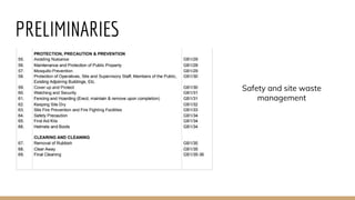 PRELIMINARIES
Safety and site waste
management
 