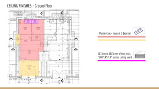 CEILING FINISHES - Ground Floor
1215mm x 1825 mm x 9mm thick
"UNIPLASTER" plaster ceiling board
Plaster Coat - Internal & External
 