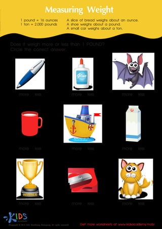 Measurement for kids - free printable worksheets | PDF