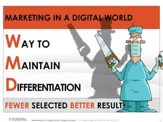 © Gregory Birge for F5DIGITAL® Pte Ltd 2012Measurement in a Digital World I Rutgers University 36
MARKETING IN A DIGITAL WORLD
WAY TO
MAINTAIN
DIFFERENTIATION
FEWER SELECTED BETTER RESULTS
 