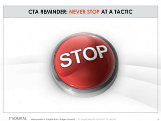 © Gregory Birge for F5DIGITAL® Pte Ltd 2012Measurement in a Digital World I Rutgers University 80
CTA REMINDER: NEVER STOP AT A TACTIC
 