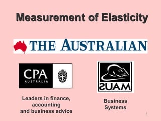 1
Leaders in finance,
accounting
and business advice
Business
Systems
Measurement of Elasticity
 