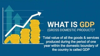 Total value of all the goods & services
produced during the period of one
year within the domestic boundary of
the country is called GDP
 