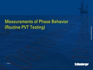1 Initials
Schlumberger
Private
Schlumberger
Private
Measurements of Phase Behavior
(Routine PVT Testing)
 