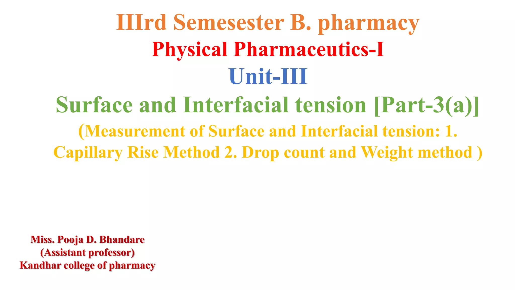 Surface and Interfacial tension [Part3(a)] (Measurement of Surface and