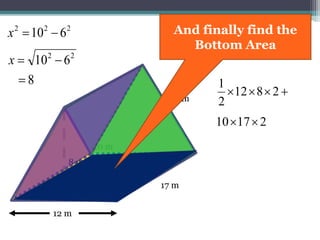 17 m
10 m
 2812
2
1
10 m
6 m
12 m
22
610 x
222
610 x
8
8 m
21710 
So times by 2
 