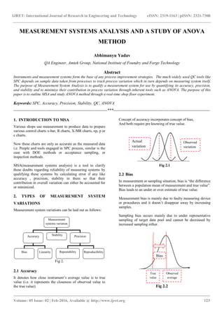 Measurement systems analysis and a study of anova method | PDF