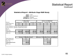 Statistical Report

Continued

© 2001 Six Sigma Academy

46

 