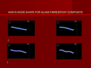 ANSYS MODE SHAPE FOR GLASS FIBRE/EPOXY COMPOSITEANSYS MODE SHAPE FOR GLASS FIBRE/EPOXY COMPOSITE
(a) First mode shape (b) second mode shape
(c) Third mode shape (d) Fourth mode shape
 