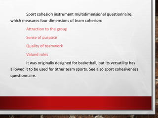 Team Cohesion Questionnaire.pdf Measurenment of Cohesion | PPTX