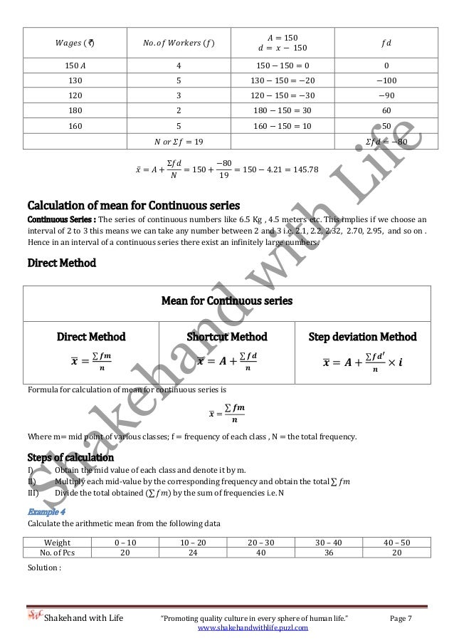 Worksheets Formula Of Statistics Mean Mode Median measure of central tendency mean median and mode shortcut method 8