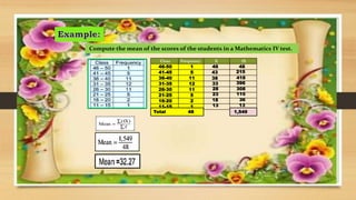 Compute the median of the scores of the students in a Mathematics IV test.
Class Frequency lb <cf
46-50 1
41-45 5
36-40 11...