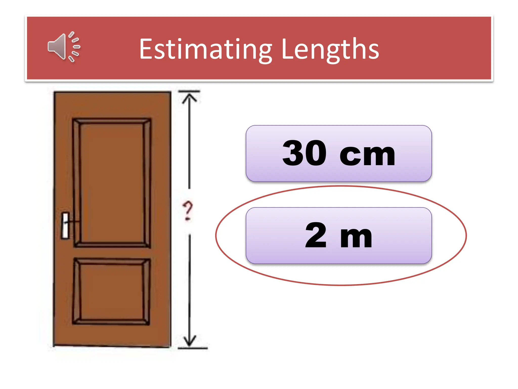 Estimating Lengths
30 cm
2 m
 