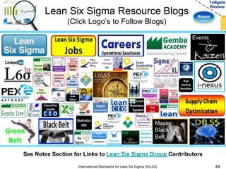 Lean Six Sigma Resource Blogs 
(Click Logo’s to Follow Blogs) 
44 
See Notes Section for Links to Lean Six Sigma Group Contributors 
International Standards for Lean Six Sigma (ISLSS) 
 