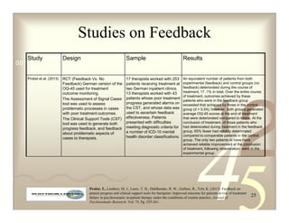 25
Studies on Feedback
Study Design Sample Results
Probst et al. (2013) RCT (Feedback Vs. No
Feedback) German version of t...