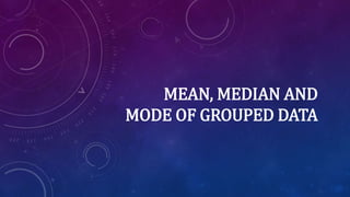 MEAN, MEDIAN AND
MODE OF GROUPED DATA
 