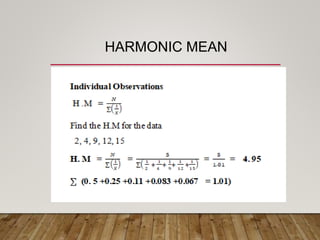 Measures of Central Tendency- Mode ,Harmonic Mean & Geometric Mean | PPT