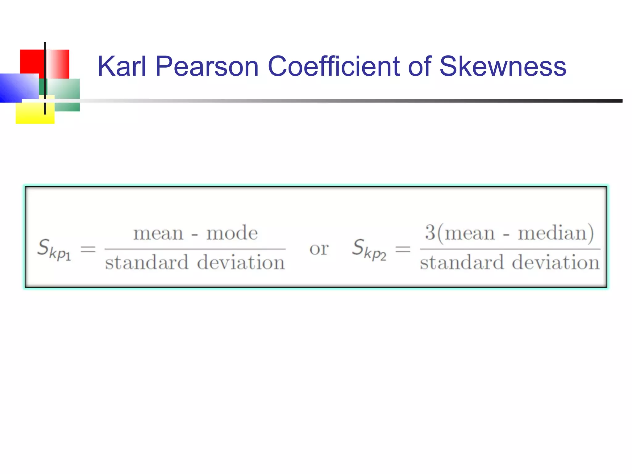 Karl Pearson Coefficient of Skewness
 