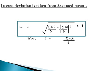 σ = Σ fd 2 – Σ fd 2 x i 
Where d = X – A 
i 
N N 
 