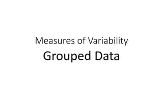 Measures of Variability
Grouped Data
 