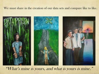 We must share in the creation of our data sets and compare like to like.




 “What’s mine is yours, and what is yours is mine.”
 