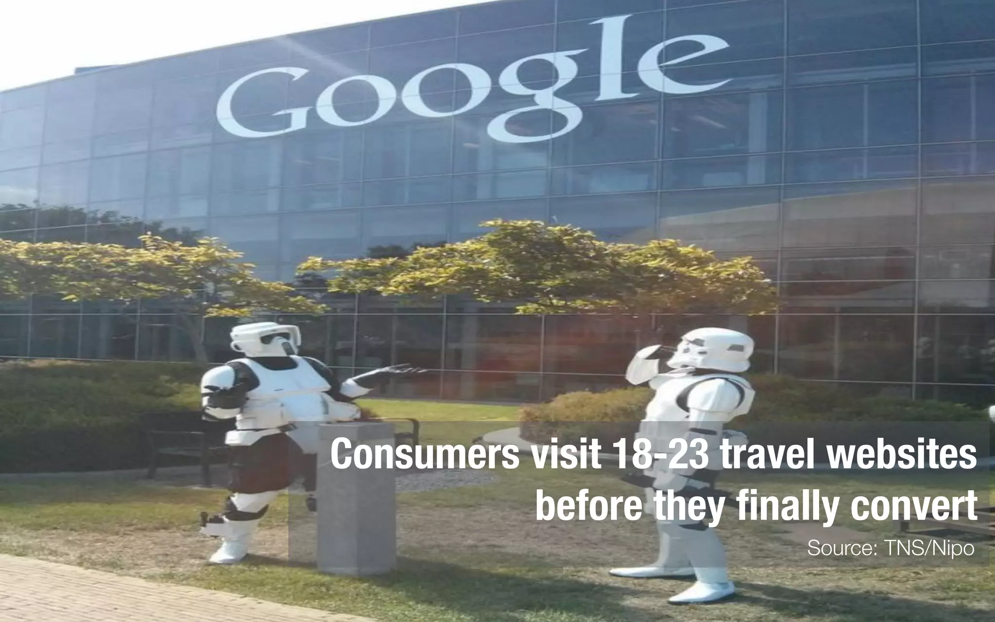 Consumers visit 18-23 travel websites
before they ﬁnally convert
Source: TNS/Nipo
 