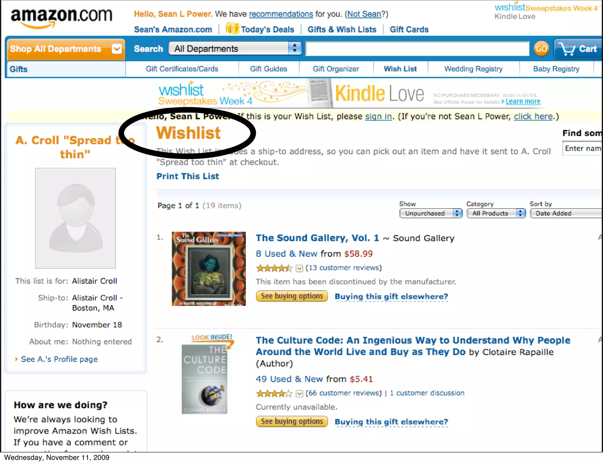 Wednesday, November 11, 2009
 