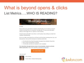 What is beyond opens & clicks
List Metrics…..WHO IS READING?
 