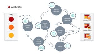 Data
System Generated
Human Generated
Application Generated
Content
Index
Facet,
Topic &
Cluster
Query
Rule
Matching
Natural
Language
Machine
Learning
Boosted
Results
Signals
Search & Discovery
Customer Analytics
Digital Commerce
 