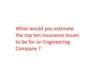 What would you estimate
the top ten insurance issues
to be for an Engineering
Company ?
 