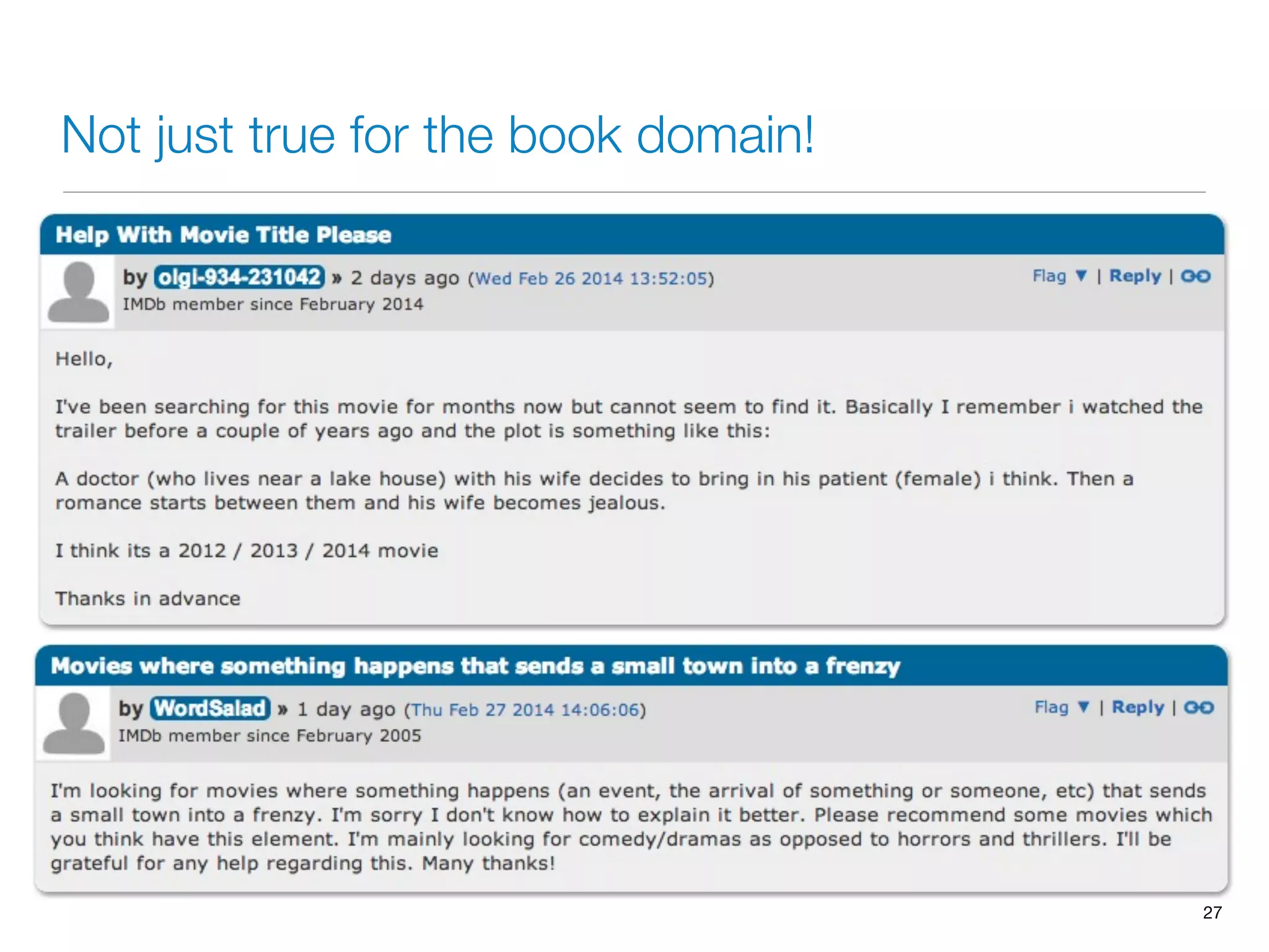 Not just true for the book domain!
27
 