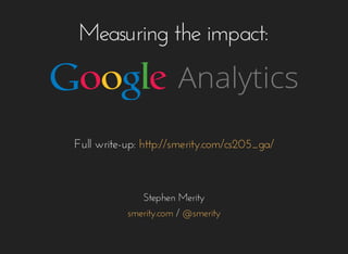 Measuring	the	impact:
Full	write-up:	http://smerity.com/cs205_ga/
Stephen	Merity
	/	smerity.com @smerity
 