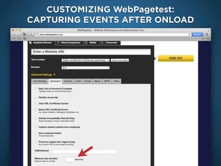 Google Analytics Site Speed
CUSTOMIZING WebPagetest:
CAPTURING EVENTS AFTER ONLOAD
 