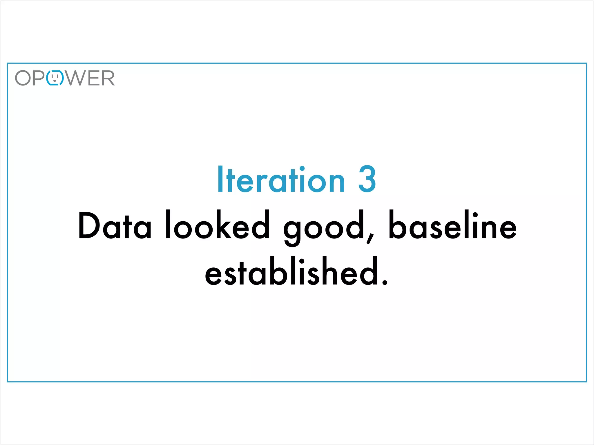 Iteration 3
Data looked good, baseline
       established.
 