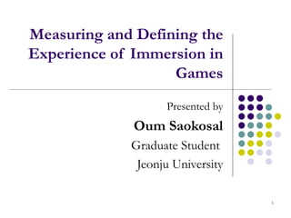 Measuring and Defining the Experience of Immersion in Games Charlene Jennetta, Anna L. Coxa, Paul Cairnsb, Samira Dhopareec,  Andrew Eppsc, Tim Tijsd and  Alison Waltond 2008 