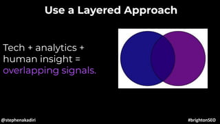Use a Layered Approach
Tech + analytics +
human insight =
overlapping signals.
@stephenakadiri #brightonSEO
 