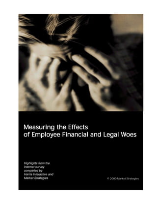 Measuring the Effects
of Employee Financial and Legal Woes



Highlights from the
Internet survey
completed by
Harris Interactive and
Market Strategies         © 2000 Market Strategies
 