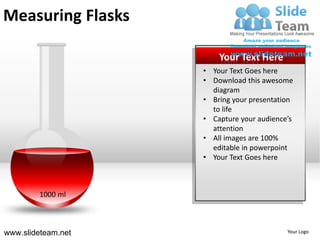 Measuring Flasks

                        Your Text Here
                    • Your Text Goes here
                    • Download this awesome
                      diagram
                    • Bring your presentation
                      to life
                    • Capture your audience’s
                      attention
                    • All images are 100%
                      editable in powerpoint
                    • Your Text Goes here



         1000 ml



www.slideteam.net                          Your Logo
 