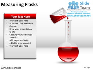 Measuring Flasks

        Your Text Here
    • Your Text Goes here
    • Download this awesome
      diagram
    • Bring your presentation
      to life
    • Capture your audience’s
      attention
    • All images are 100%
      editable in powerpoint
    • Your Text Goes here




                                1000 ml



www.slideteam.net                         Your Logo
 